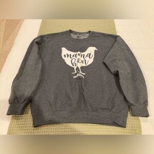 Women farmher farm her charcoal grey crewneck sweatshirt chicken mama hen logo m
